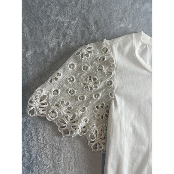 Rebecca Taylor White Pinwheel Lace Sleeve Tee - Size XS - Picture 3 of 5